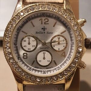 🦋10/$20🦋 Bella & Rose Goldtone/Silver Rhinestone Leather Women's Watch
